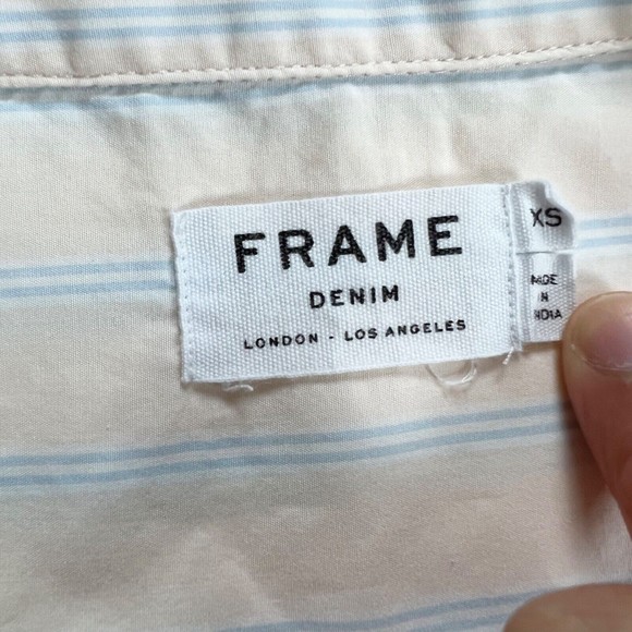 Frame Denim Bell Sleeve Button Down Shirt Light Light Pink w Blue Stripes XS - Picture 6 of 10